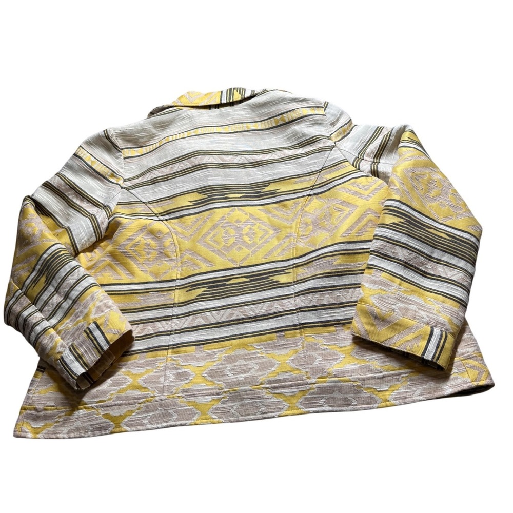 Chico's Aztec Jacquard Zip Jacket Size 2 Yellow Tribal Southwestern Lined Large - Picture 2 of 11